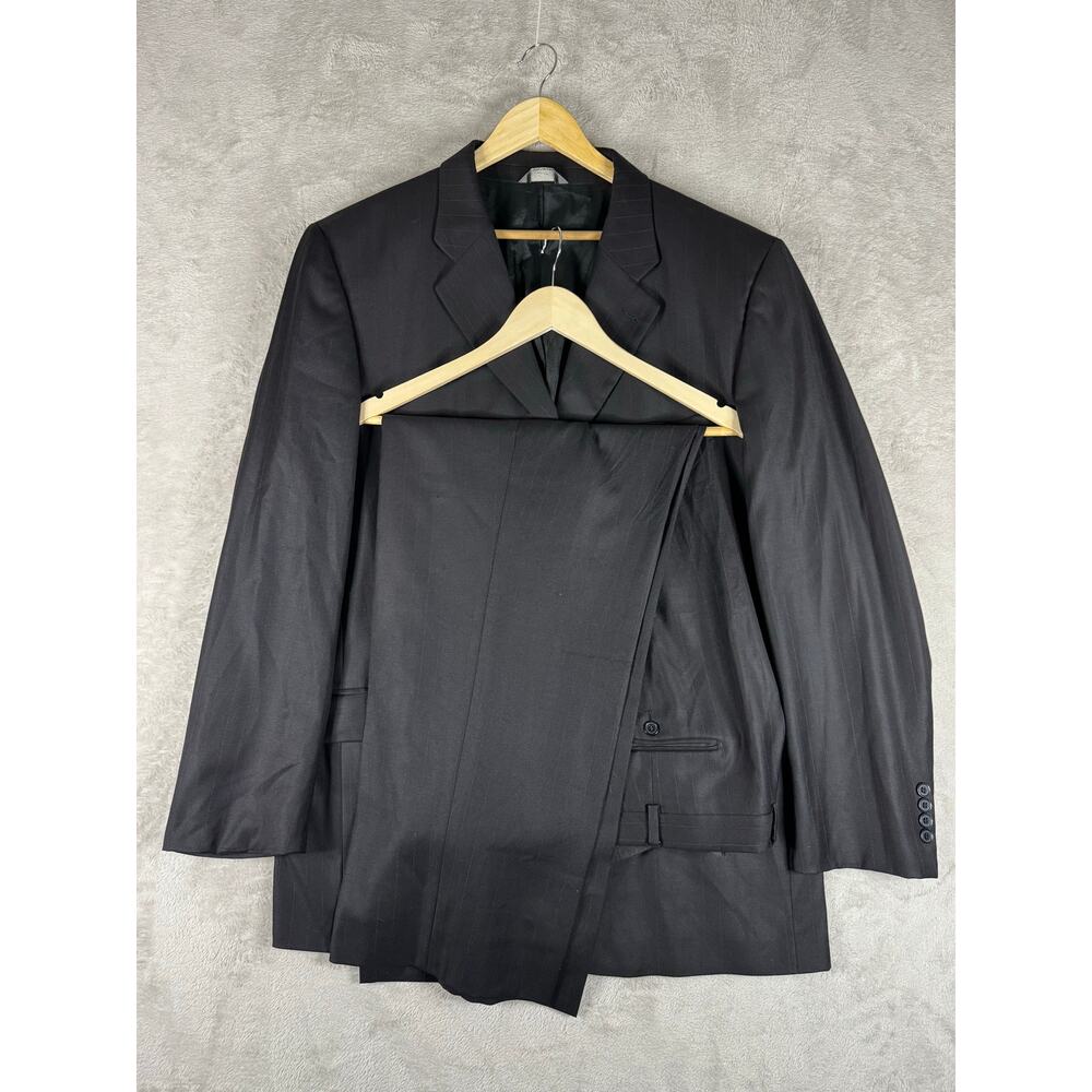 Arturo Calle Made in Italy 46L Long 38x30 Wool Two-Piece Suit Black Pinstriped